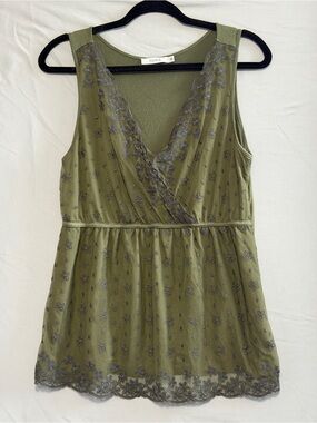 Rickis Womens Forest Fairy Babydoll Sleeveless Tank Top Size M Green Floral Lace